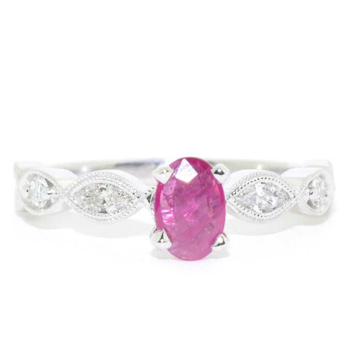 Graziella 14KT White Gold 0.44CT Ruby &amp; Diamond Ring - Size 6