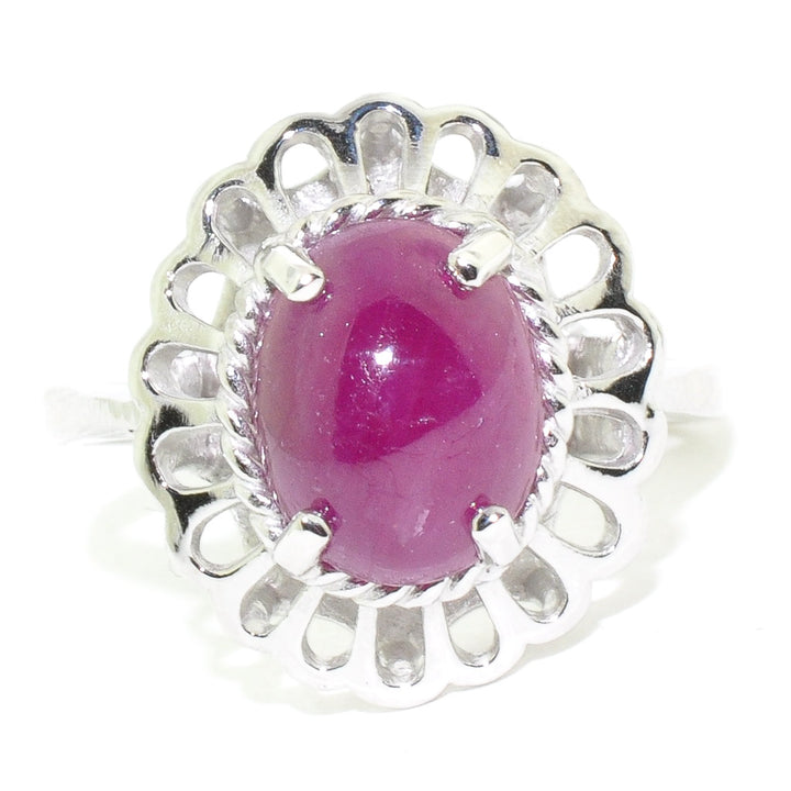 Graziella 10KT White Gold 3.22CT Cabochon Ruby Ring - Size 6.5
