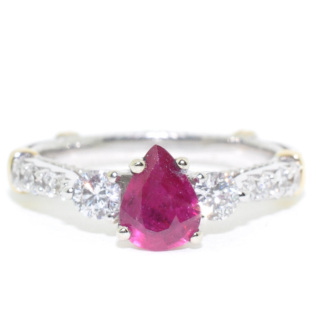 Graziella 14KT White Gold 0.76CT Pear Natural Ruby &amp; Diamond Ring - Size 6