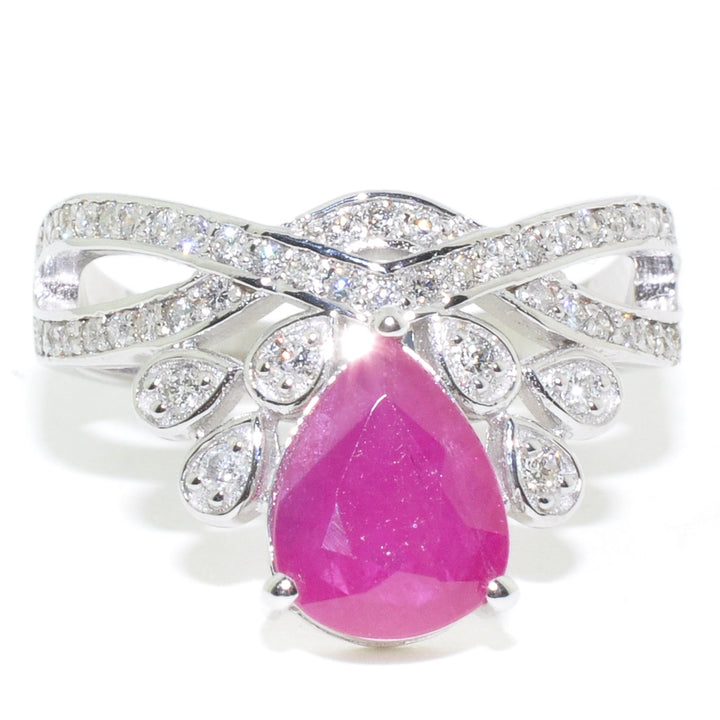 Graziella 14KT White Gold Ruby &amp; Diamond Ring - Size 6.5