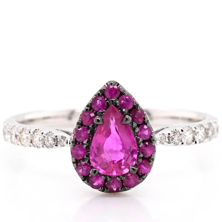 Graziella 10KT Yellow Gold 0.45CTW Pear Ruby &amp; Diamond Ring - Size 7