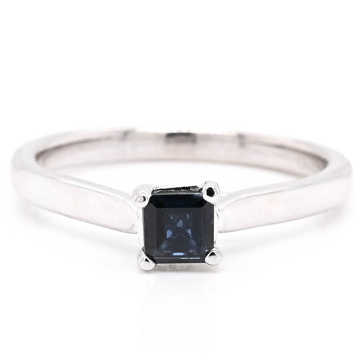 Graziella 14KT White Gold 0.25CT Princess Cut Blue Sapphire Solitaire Ring - Size 6.25