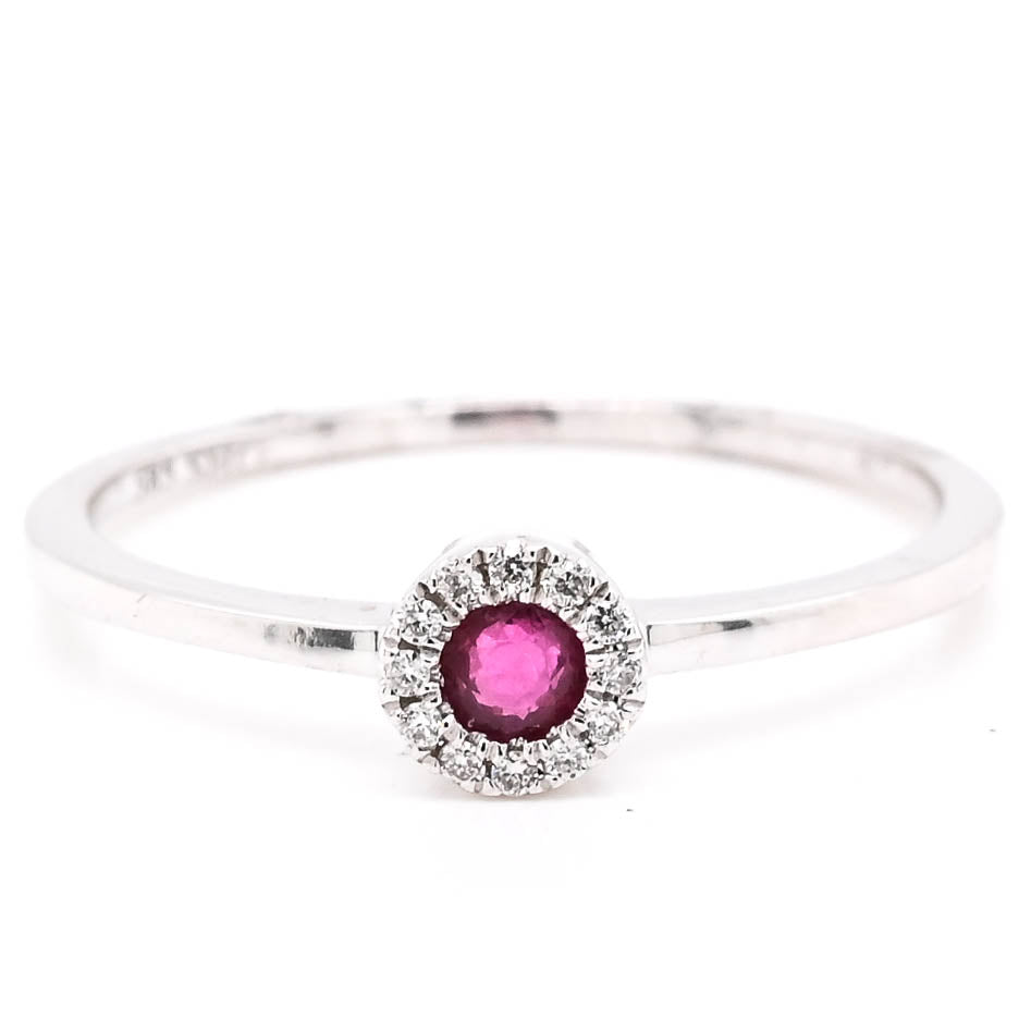 Graziella 14KT White Gold 0.17CT Ruby &amp; Diamond Ring - Size 6.25
