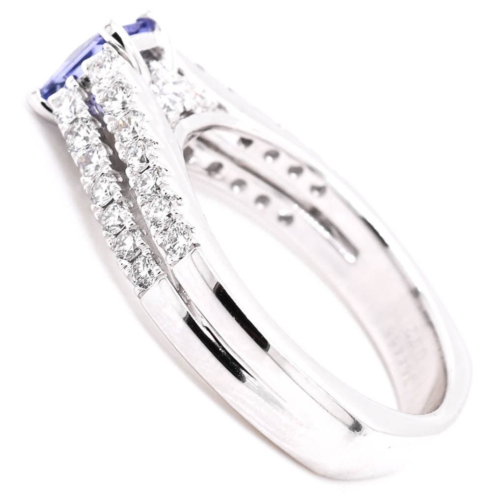 Graziella 18KT White Gold 0.60CT Princess Cut Tanzanite &amp; Diamond Accent Ring - Size 6.5