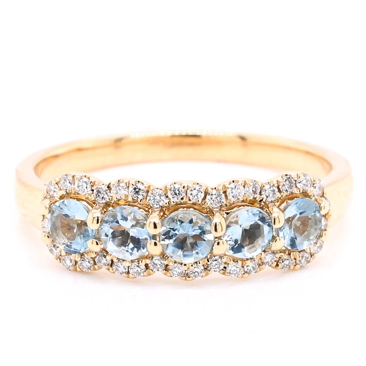 Graziella 14KT Yellow Gold 0.45CTW Aquamarine &amp; Diamond Ring - Size 6.25