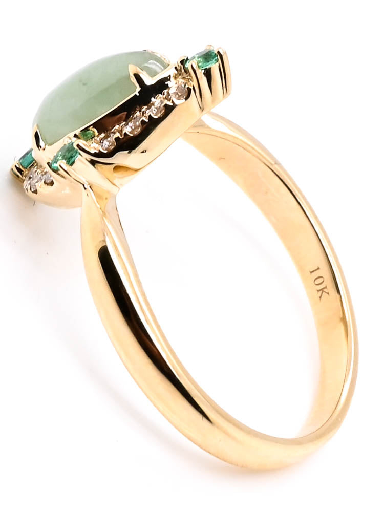 Graziella 10KT Yellow Gold Pear 1.70CT Shape Jade Emerald &amp; Diamond Ring - Size 7
