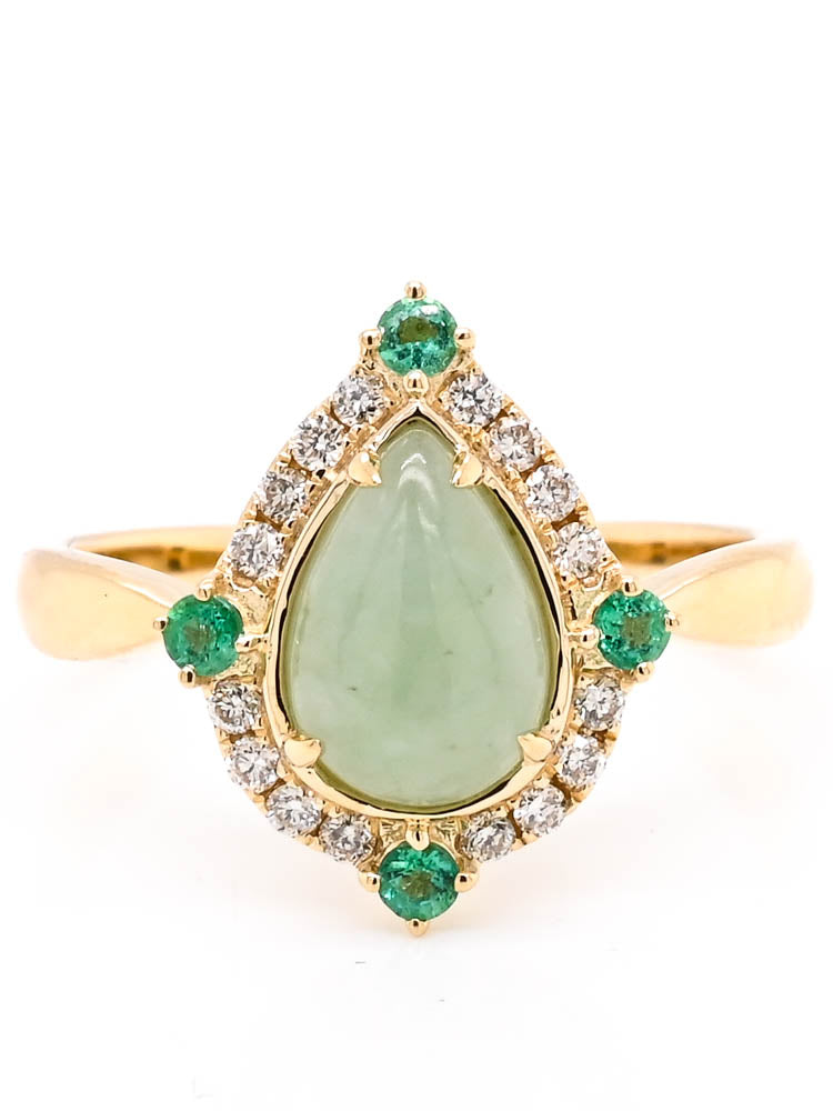 10KT Yellow Gold Pear 1.70CT Shape Jade Emerald &amp; Diamond Ring.