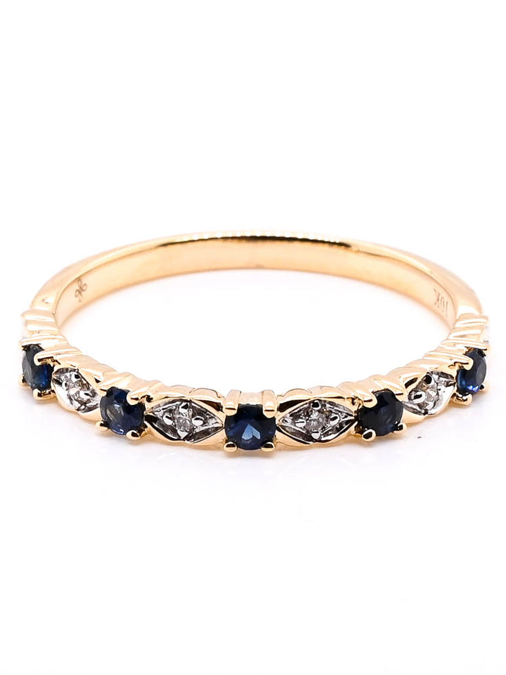 Graziella 10KT Yellow Gold 0.20CTW Blue Sapphire &amp; Diamond Ring - Size 7
