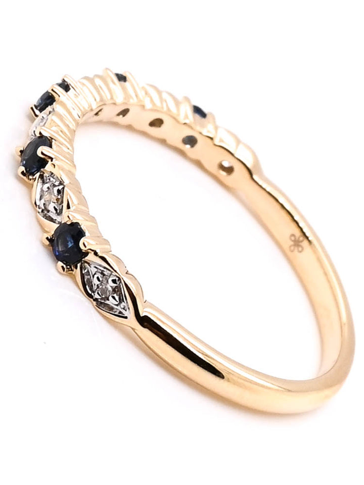 Graziella 10KT Yellow Gold 0.20CTW Blue Sapphire &amp; Diamond Ring - Size 7