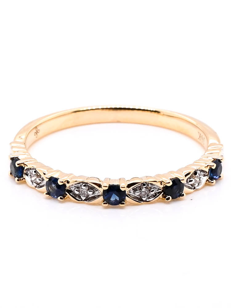 10KT Yellow Gold 0.20CTW Blue Sapphire &amp; Diamond Ring.