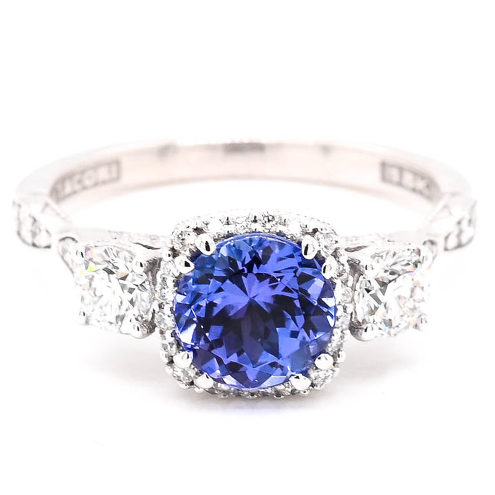 Graziella 18KT White Gold 1.19C Round Brilliant Tanzanite &amp; Diamond Tacori Ring - Size 6.25