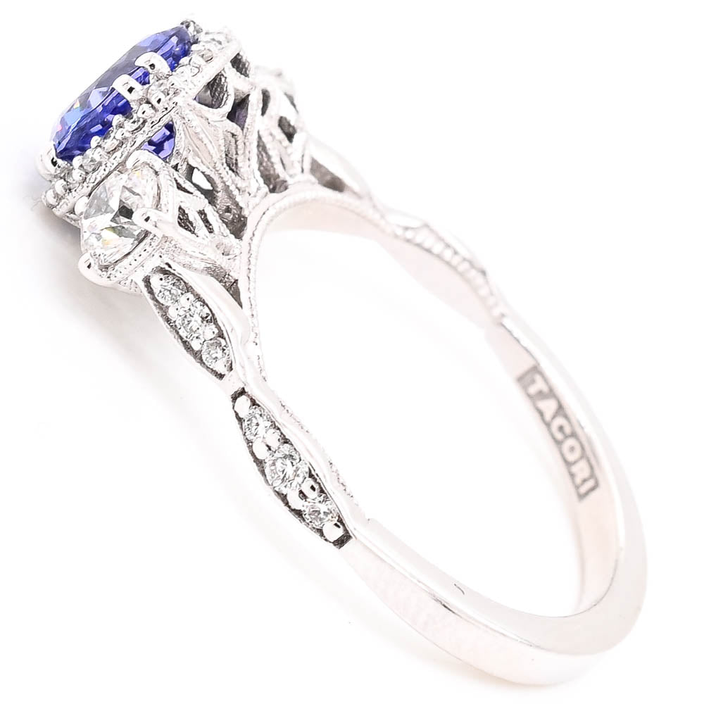 Graziella 18KT White Gold 1.19C Round Brilliant Tanzanite &amp; Diamond Tacori Ring - Size 6.25