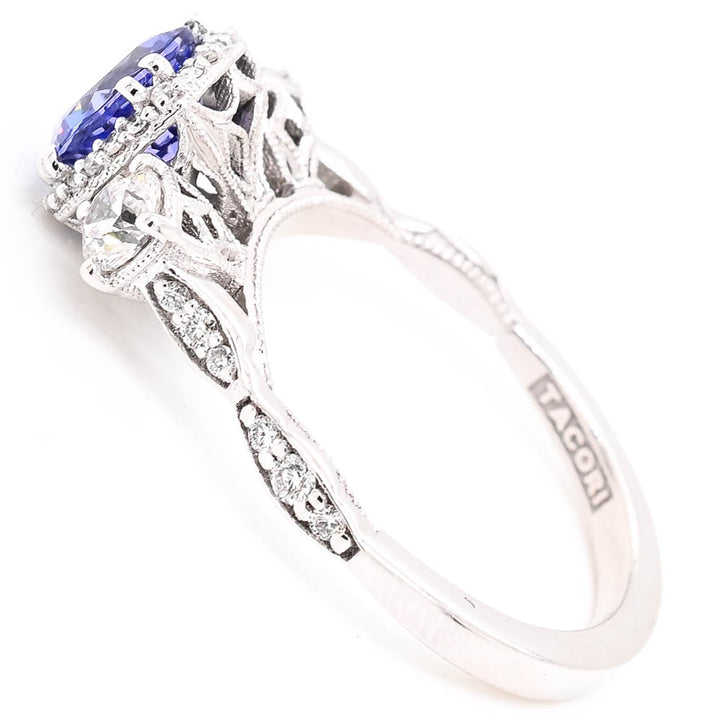 Graziella 18KT White Gold 1.19C Round Brilliant Tanzanite &amp; Diamond Tacori Ring - Size 6.25
