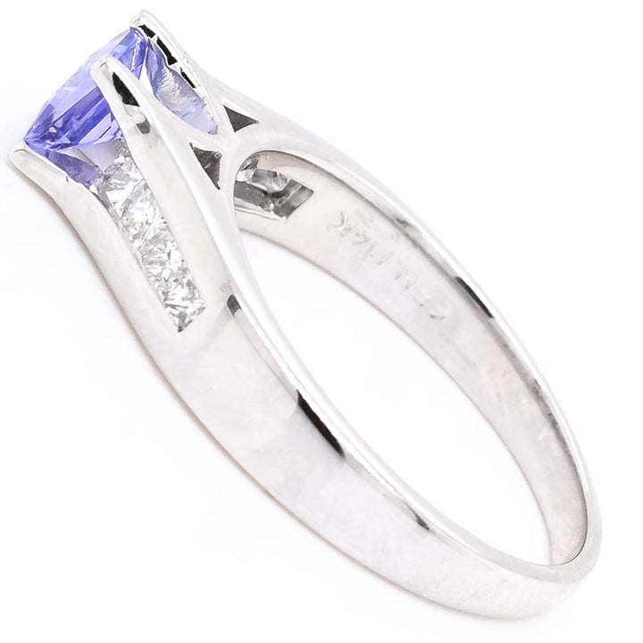 14KT White Gold 0.49CT Princess Cut Tanzanite &amp; Diamond Accent Ring.