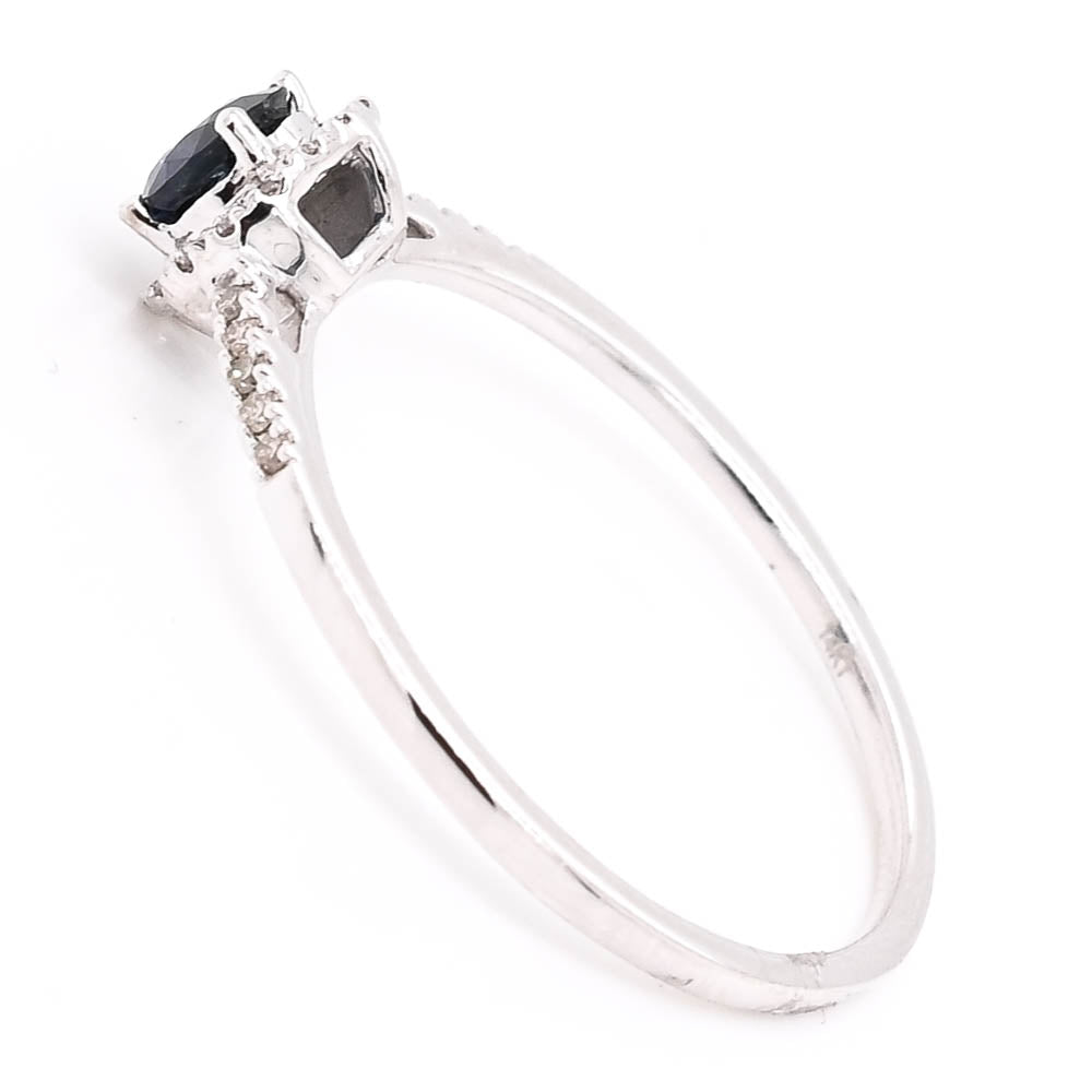 Graziella 14KT White Gold 0.30CT Round Brilliant Blue Sapphire &amp; Diamond Halo Ring - Size 6.25