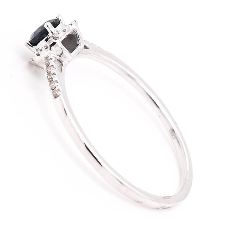 Graziella 14KT White Gold 0.30CT Round Brilliant Blue Sapphire &amp; Diamond Halo Ring - Size 6.25