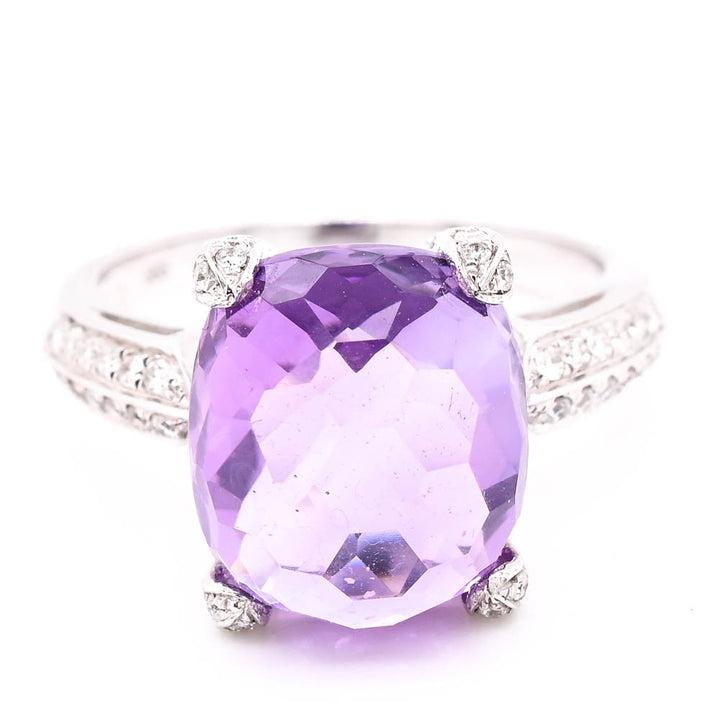 Graziella 14KT White Gold Amethyst &amp; Diamond Ring - Size 7