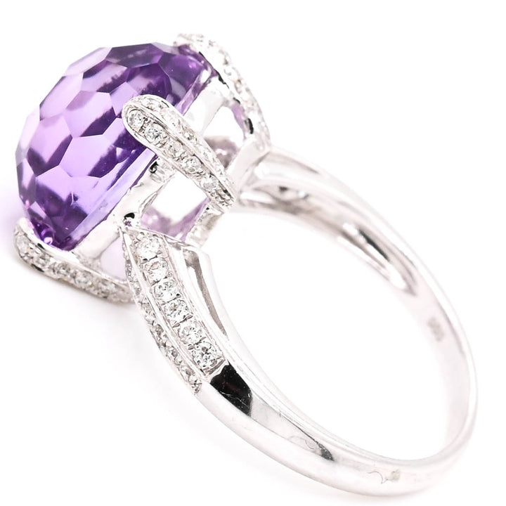 Graziella 14KT White Gold Amethyst &amp; Diamond Ring - Size 7