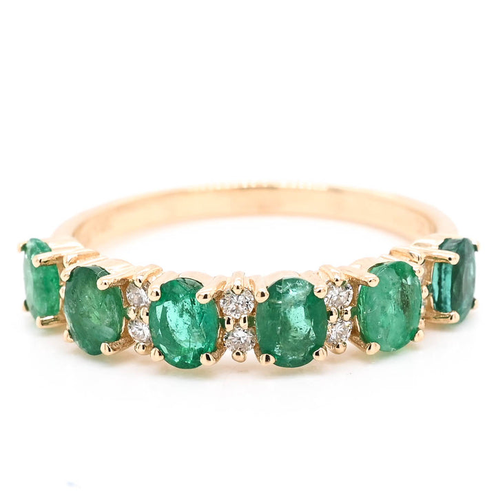 Graziella 14KT Yellow Gold Emerald &amp; Diamond Ring - Size 6.75