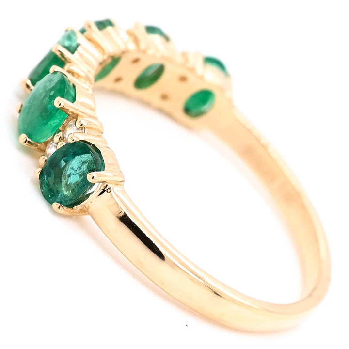 Graziella 14KT Yellow Gold Emerald &amp; Diamond Ring - Size 6.75