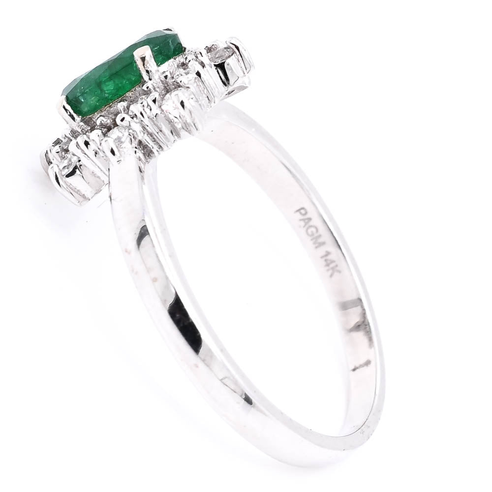 14KT White Gold 0.75CT Emerald &amp; Diamond Cluster Ring.