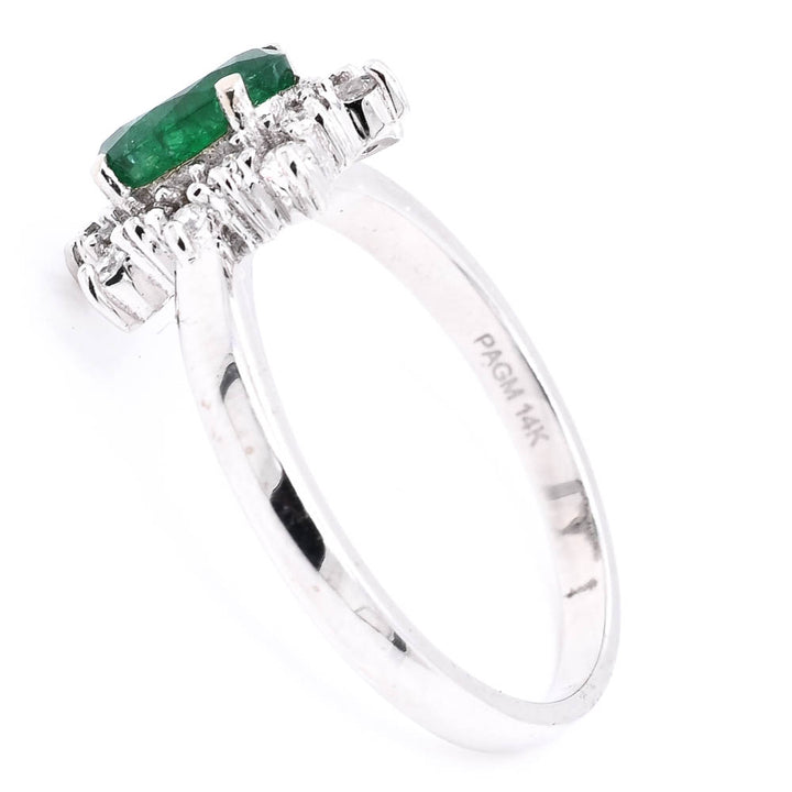14KT White Gold 0.75CT Emerald &amp; Diamond Cluster Ring.