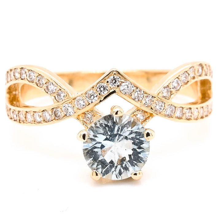 Graziella 14KT Yellow Gold 0.90CT Aquamarine &amp; Diamond Ring - Size 6.75