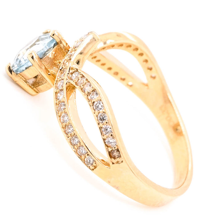 Graziella 14KT Yellow Gold 0.90CT Aquamarine &amp; Diamond Ring - Size 6.75