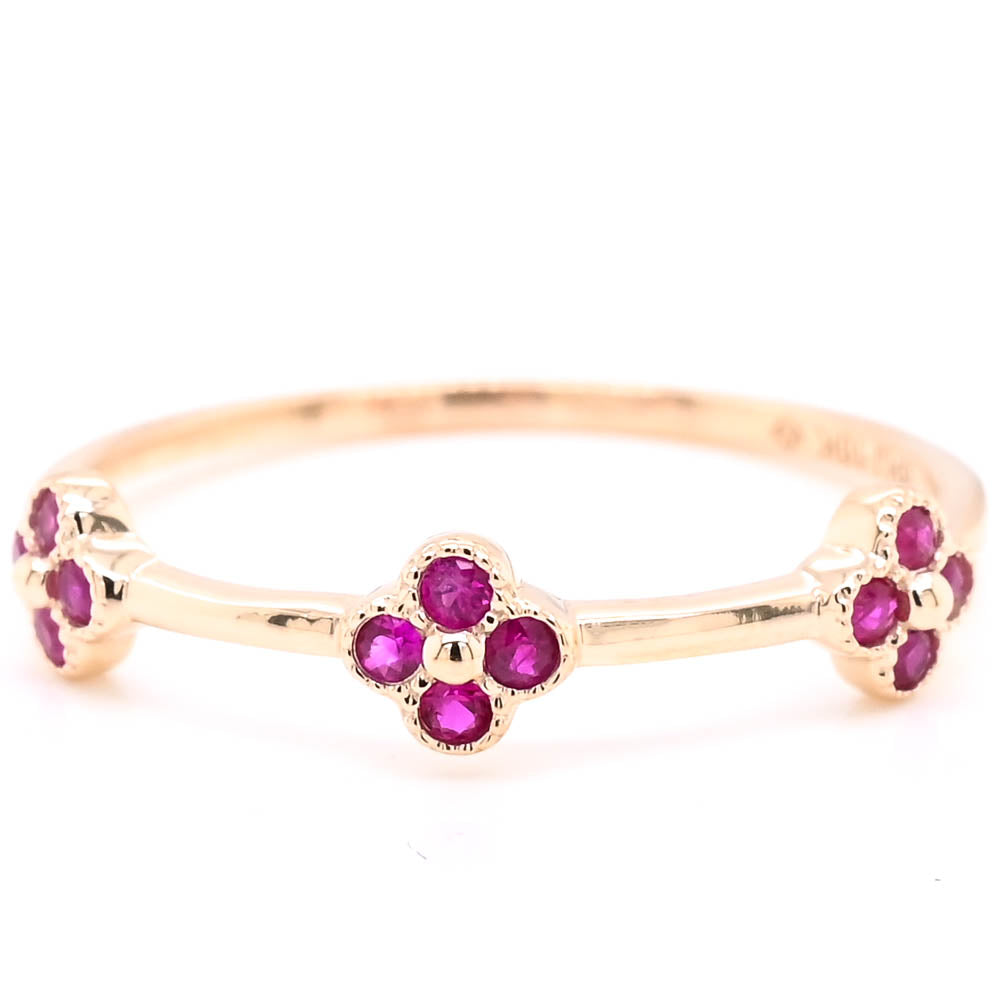 Graziella 10KT Yellow Gold Ruby Flower Ring - Size 6.25