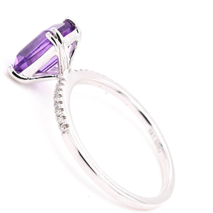 Graziella 14KT White Gold Amethyst &amp; Diamond Ring - Size 6.5