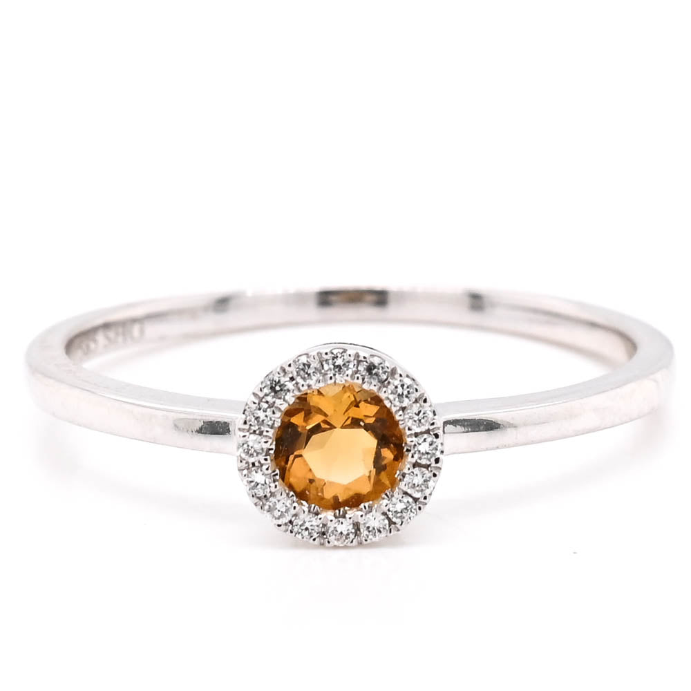 14KT White Gold Citrine &amp; and Diamond Ring.