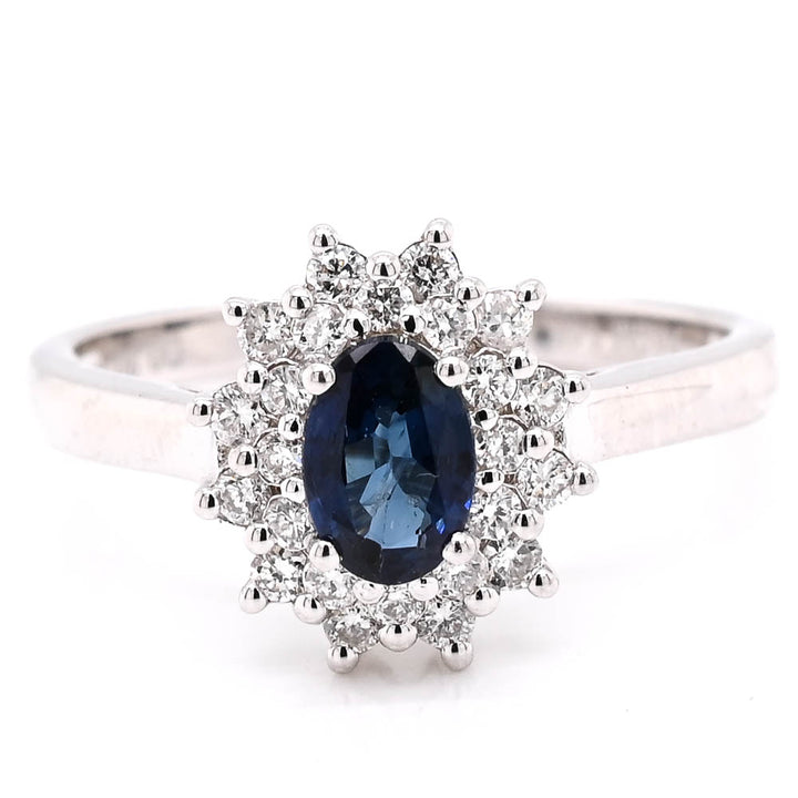 Graziella 14KT White Gold Blue Sapphire &amp; Diamond Cluster Ring - Size 7