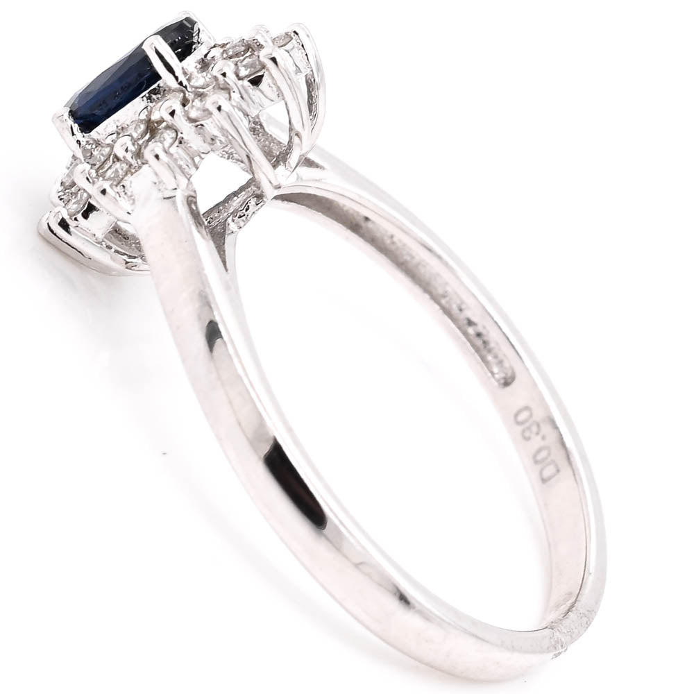 14KT White Gold Blue Sappire &amp; Diamond Cluster Ring