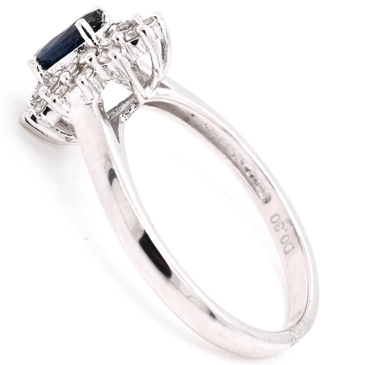 14KT White Gold Blue Sappire &amp; Diamond Cluster Ring