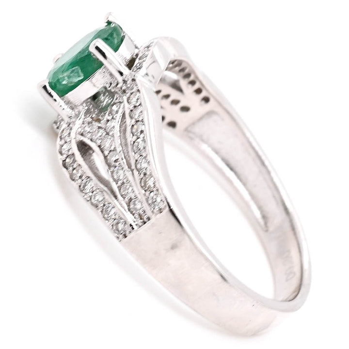 Graziella 14KT White Gold 0.90CT Emerald &amp; Diamond Ring - Size 6.25