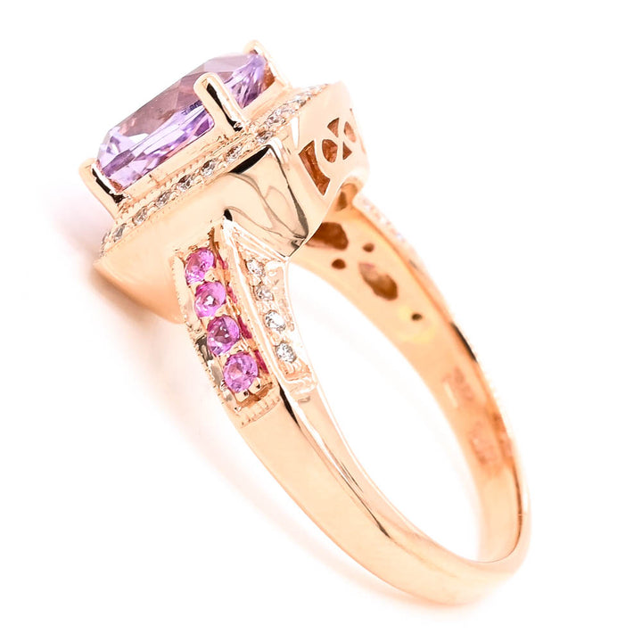 Graziella 14KT Rose Gold 2.00CT Lilac Quartz, Pink Tourmaline &amp; Diamond Halo Ring - Size 6.5