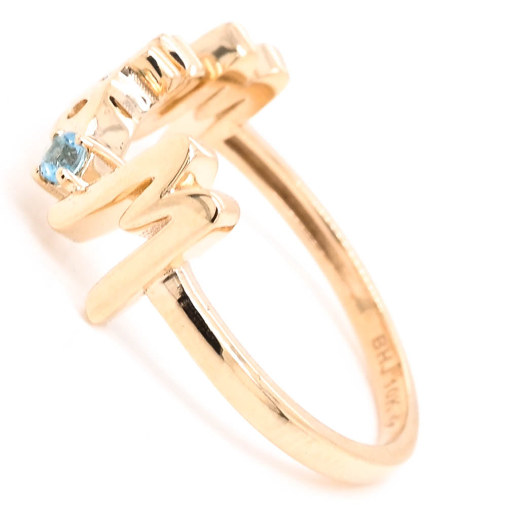 Graziella 10KT Yellow Gold Blue Topaz MRS Ring - Size 6.5