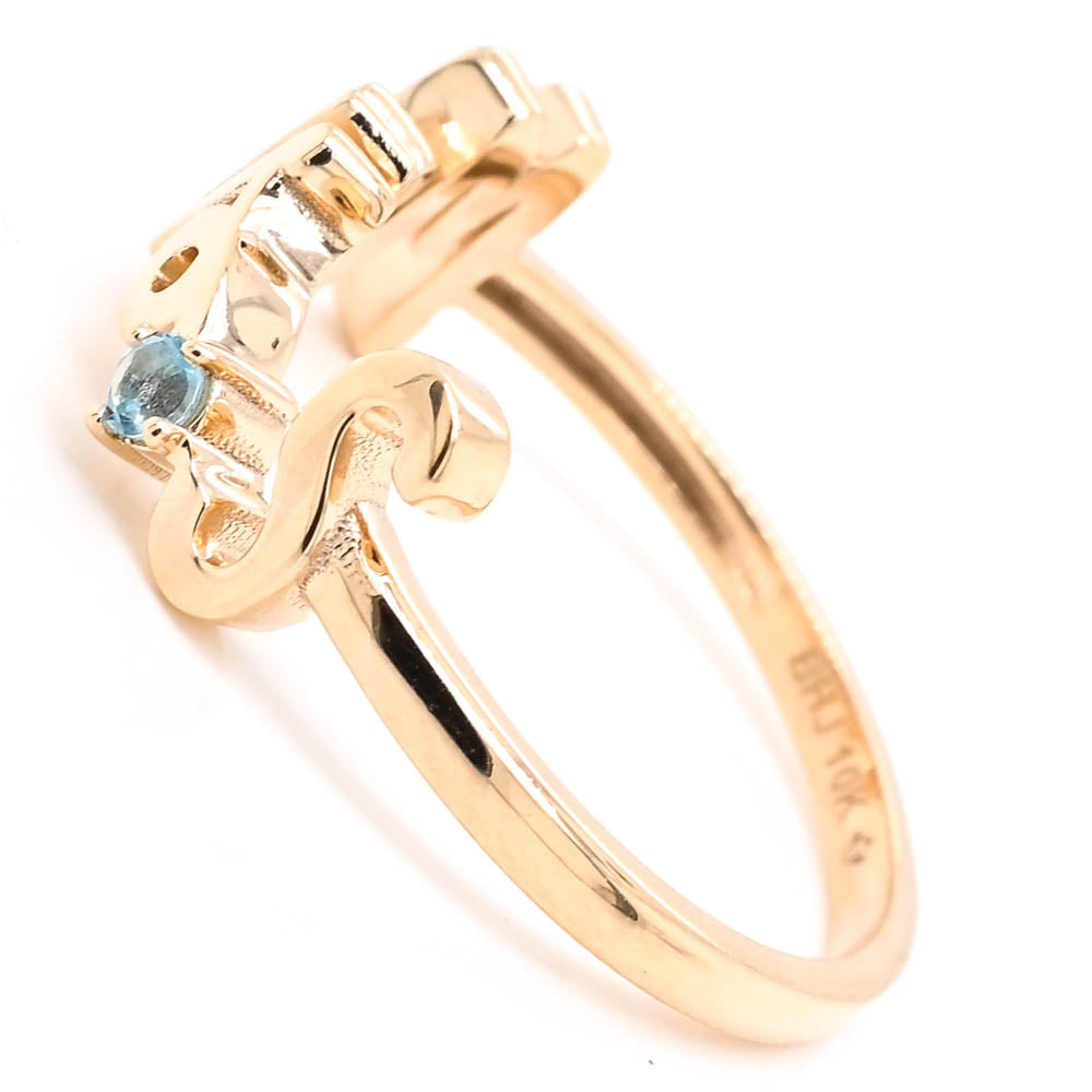 Graziella 10KT Yellow Gold Blue Topaz MRS Ring - Size 6.5