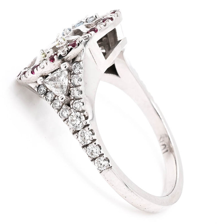 Graziella 10KT White Gold Multi Coloured Gemstone &amp; Diamond Tree Ring - Size 8.75