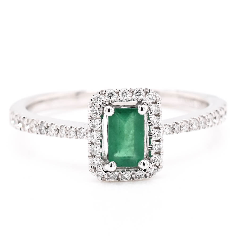 Graziella 14KT White Gold 0.24CT Emerald Halo Diamond Ring - Size 6.25
