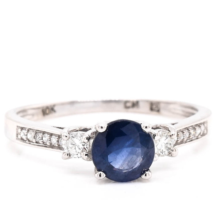 10KT White Gold 0.80CT Blue Sapphire &amp; Diamond Ring.