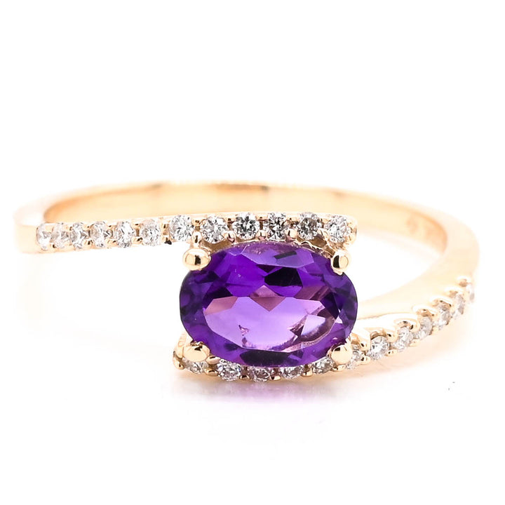 Graziella 10KT Yellow Gold Amethyst &amp; Diamond Ring - Size 6.75