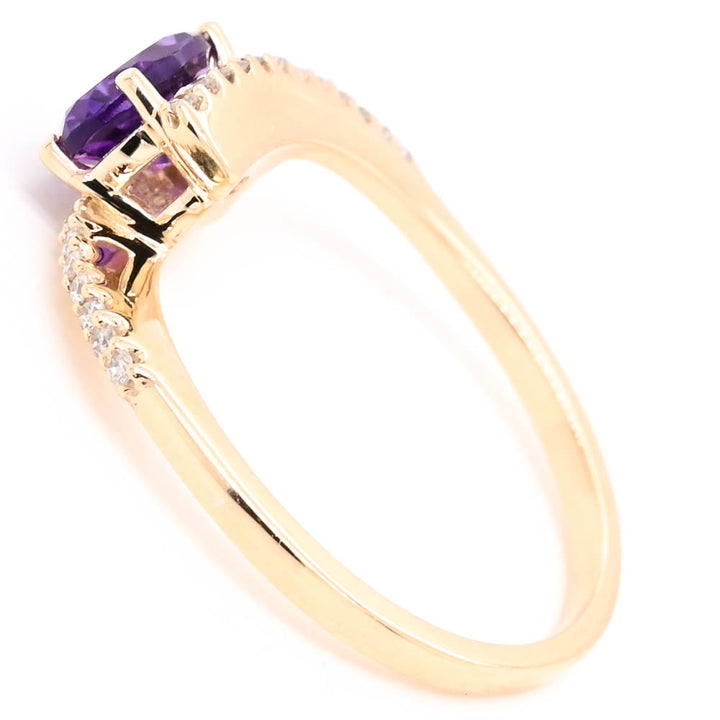Graziella 10KT Yellow Gold Amethyst &amp; Diamond Ring - Size 6.75