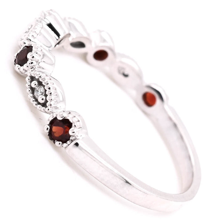 Graziella 10KT White Gold Garnet &amp; Diamond Band - Size 6.25