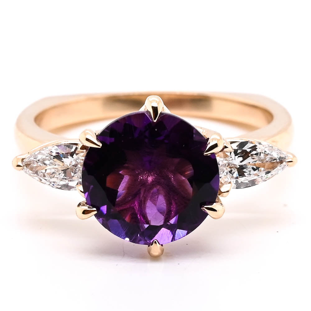 Graziella 14KT Yellow Gold 3.00CT Round Brilliant Amethyst &amp; Lab-Grown Diamond Ring - Size 9.5