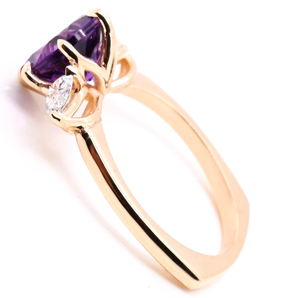 Graziella 14KT Yellow Gold 3.00CT Round Brilliant Amethyst &amp; Lab-Grown Diamond Ring - Size 9.5