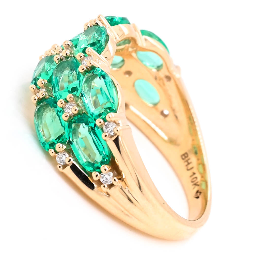 Graziell 10KT Yellow Gold 3.25CTW LAB Created Emerald &amp; Diamond Ring.