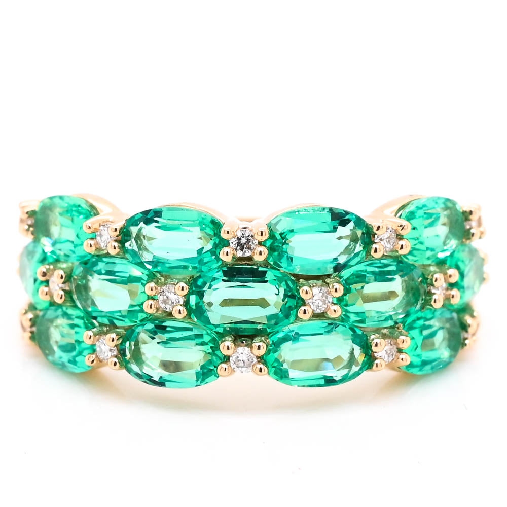 Graziell 10KT Yellow Gold 3.25CTW LAB Created Emerald &amp; Diamond Ring.