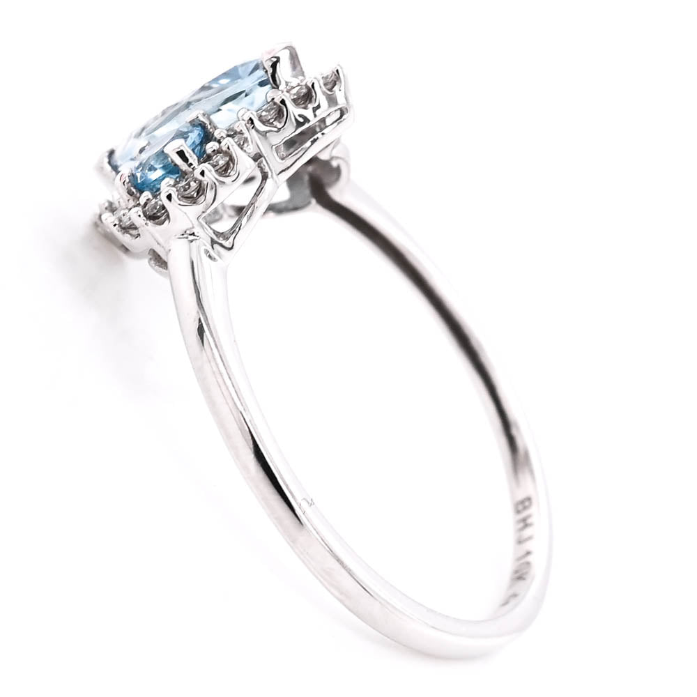 Graziella 10KT White Gold Aquamarine &amp; Diamond Ring - Size 6.25