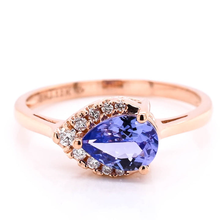Graziella Fire &amp; Ice 10KT Rose Gold Tanzanite &amp; Canadian Diamond Ring - Size 6.5